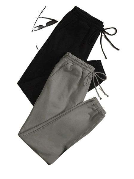

2 pack drawstring waist joggers 72ax#, Black;white