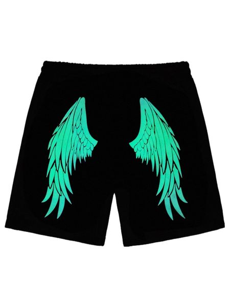 

men reflective wing print drawstring waist shorts x57m#, White;black