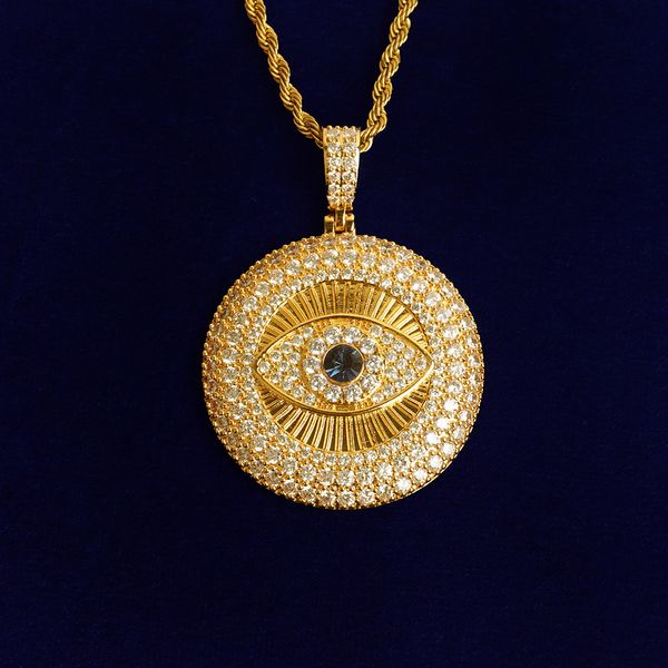

iced out cz round eye pendant necklaces men's hip hop jewelry gold silver color