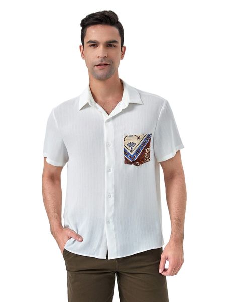 

men patched pocket button up shirt d7di#, White;black