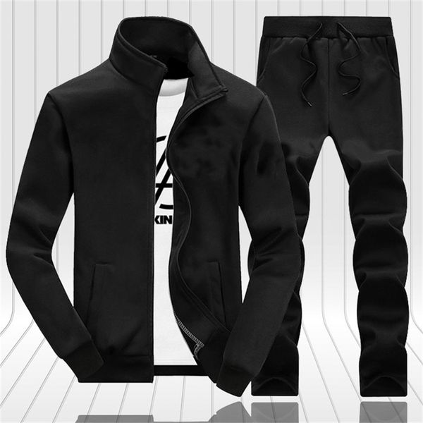 

casual tracksuit men autumn zipper jacketspants 2 pieces sets male slim fit sportswear brand fashion 2pcs men's solid set 201210, Gray