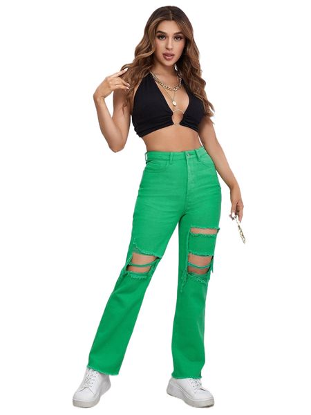 

ripped raw trim straight leg jeans g8hl#, Blue