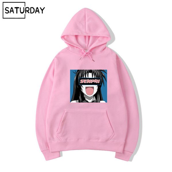 

men winter senpai anime girl design print fleece hoodies sweatshirts autumn funny black aa