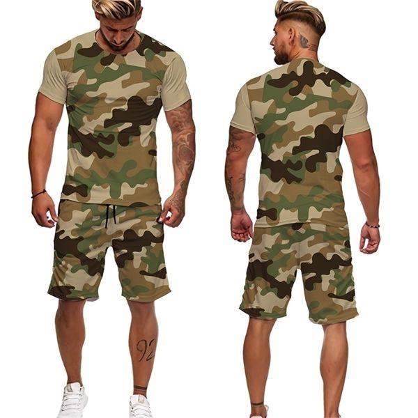 

men cool hunting fishing camouflage oversize shorts t shirt suits 3d print camo male t shirt or tracksuit sportwear mens clothes 220706, Gray
