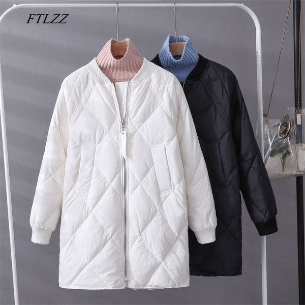 

ftlzz winter women white duck down parka ultra light loose zipper baseball uniform down jacket female casual long down outwear 201127, Black