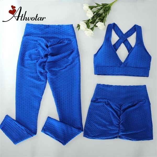 

athvotar 2/3pcs yoga set fitness gym suits high waist leggings shorts push up bra sports anti cellulite clotihing 220330, Gray