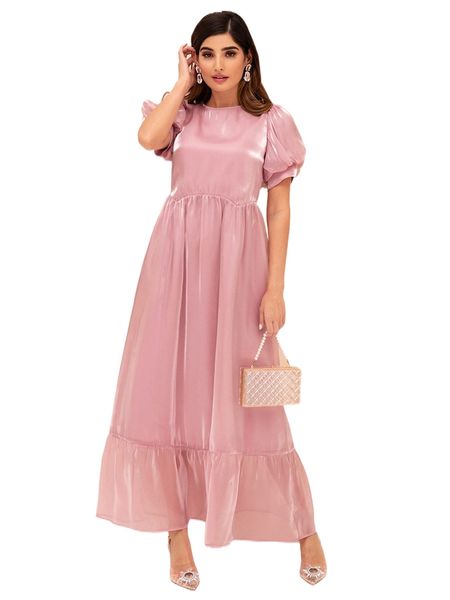 

modely puff sleeve ruffle hem organza dress m8hg#, Black;gray