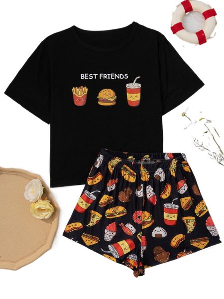 

letter & cartoon graphic pj set d4il#, Black;red