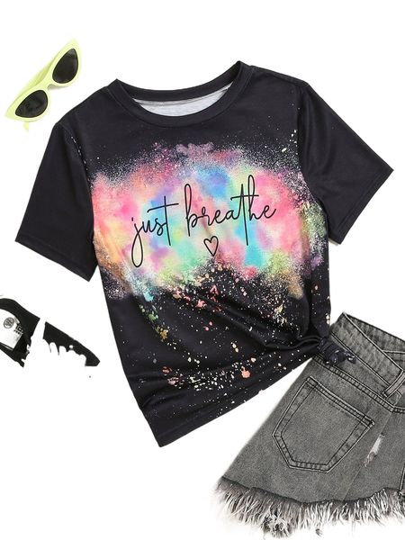

tie dye heart & slogan graphic tee u8hb#, White