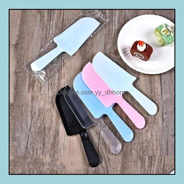 Strumenti per torte Bakeware Cucina Sala da pranzo Bar Giardino domestico Taglierina in plastica usa e getta Compleanno Dessert Coltello da sposa Nero satinato Trasparente Bk