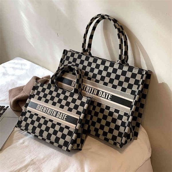 

90% off to shop online large capacity female autumn and winter checkerboard portable shoulder bag net red texture shopping tote bag