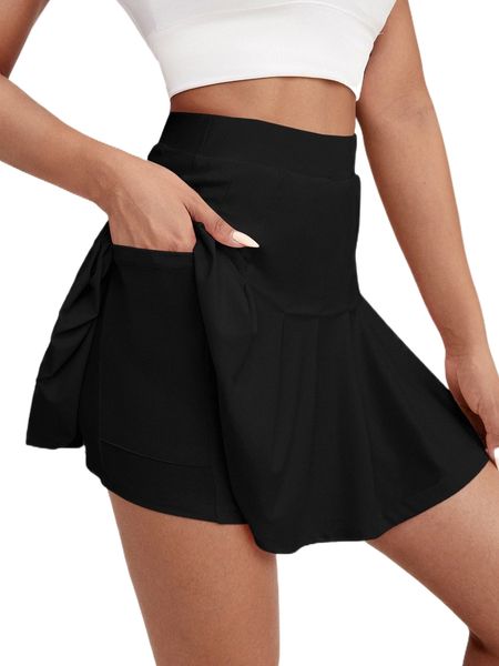 

pleated overlay sports skort with phone pocket b361#, Gray