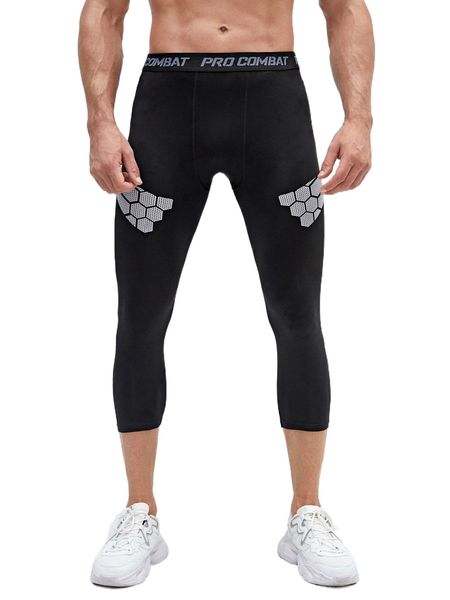 

men geo & letter graphic sports tights h2gu#, Black