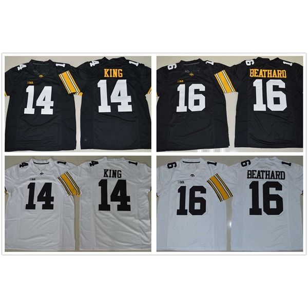 Xflsp CUSTOM Iowa Hawkeyes 14 Desmond King 16 C.J Beathard Fußball-College-Trikot mit Nähten, Universitätsuniform, weiß, schwarz