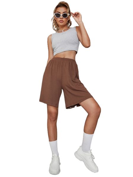 

elastic waist rib-knit shorts w1za#, White;black