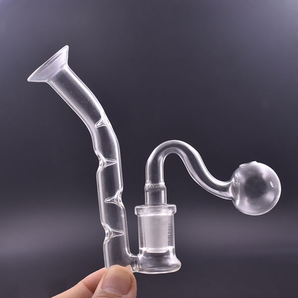 Adattatore con gancio a J in vetro di alta qualità Adattatore con gancio a J in vetro da 14 mm Bocchino femmina con bocchino per narghilè Tubo concavo per filtro Dab Rig con tubi per bruciatore a olio in vetro