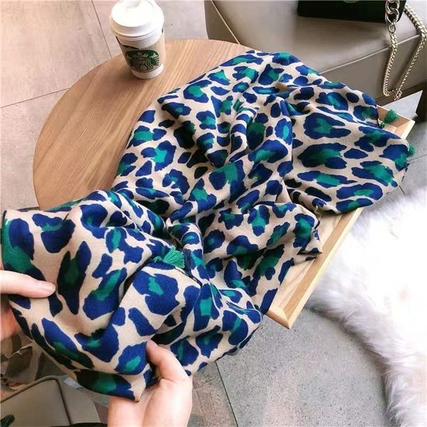 

designer autumn luxury grey ladies wild leopard female thin brown fashionable scarf long shawl 220718, Blue;gray