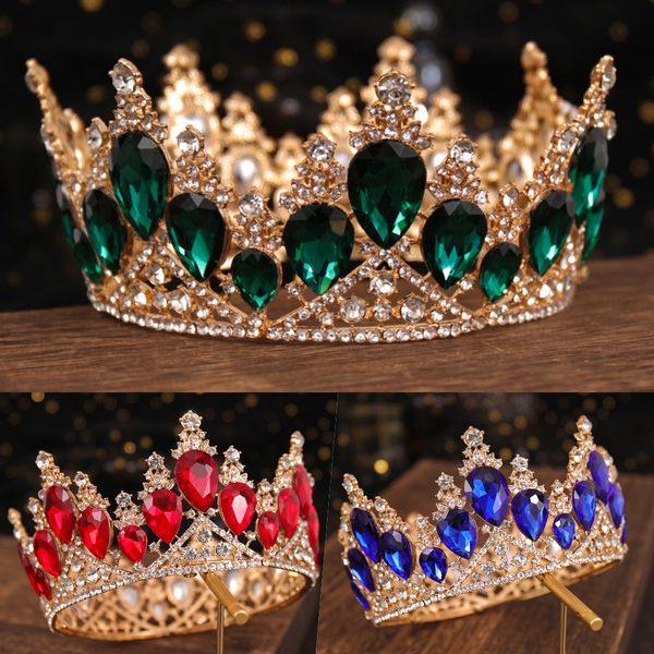 Cristais Coroa de casamento Cabeça de cabeça redonda acessórios de cabelo de noiva Rainha Tiara Diadema Rainha para noivas Jóias de jóias de jóias