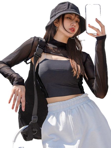 

dazy mock neck mesh super crop without cami p9un#, White