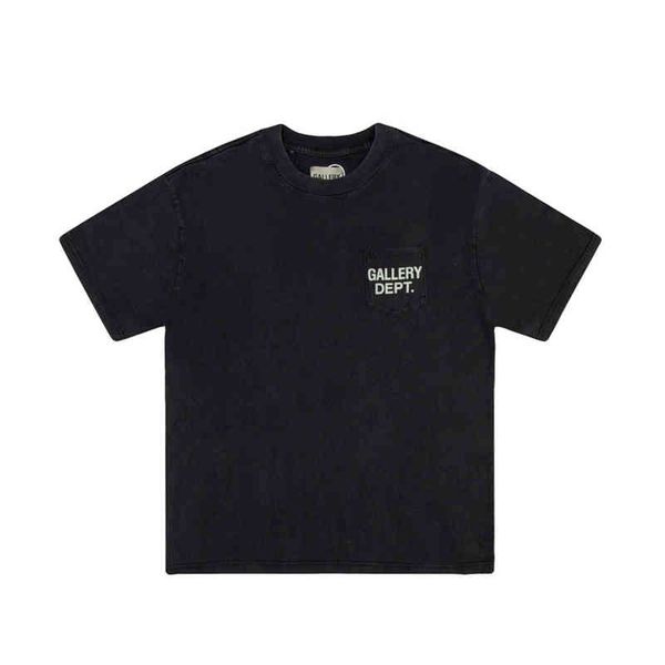 

shirt gallerydepts designer dept fashion brand vintage gary wash used pocket print summer men's and women's loose casual short sle, White;black