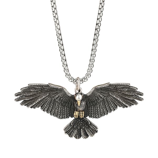 

pendant necklaces fashion simple compact and exquisite animal crow raven eagle for men punk jewelry gift, Silver