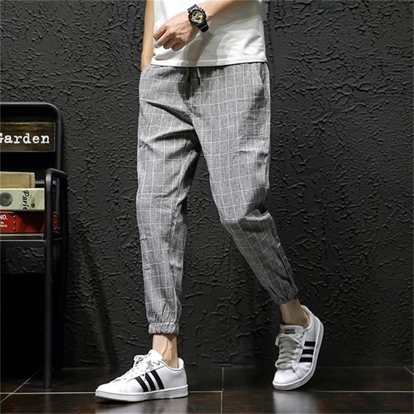 

legible summer plaid harem pants mens lightweight ankle-length loose mens joggers pants casual men trousers 4xl 5xl 201126, Black