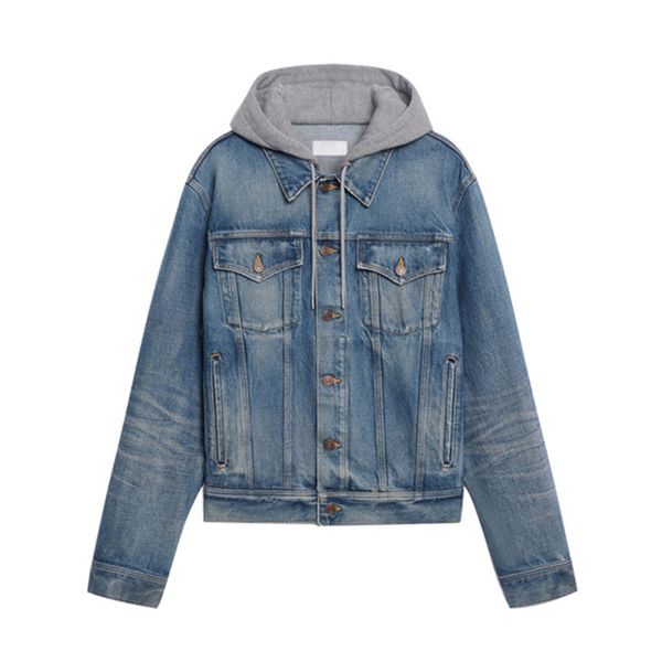 21FW Giacche con cappuccio in denim a due pezzi finte di fascia alta per uomo Donna Cappotti di giunzione casuali popolari High Street Autunno Inverno Giacca Outwear TJMJYJK597