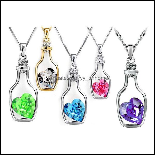 

pendant necklaces pretty love drift bottles necklace vintage collares mujer heart crystal necklac yydhhome drop delivery 202 yydhhome dhcvu, Silver