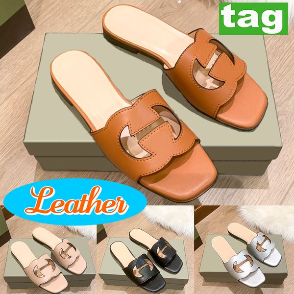 

women sandals interlock cut out leather low heel slippers parade slides beach outdoor casual slipper flat woman slide silver black cuir whit