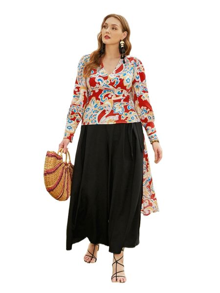 

plus floral high low blouse n6mj#, Black