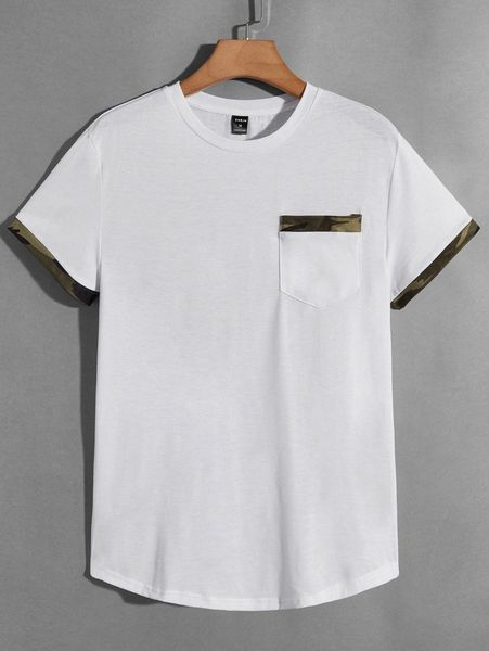 

men camo print trim pocket front tee v45j#, White;black