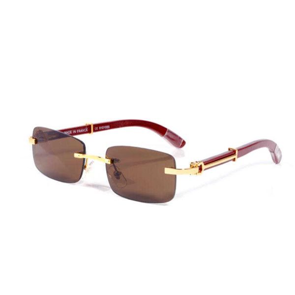 Marke Designer Sonnenbrille Frau Herren Carti Buffalo Horns Sonnenbrille Quadratische Frauen Männer Halbrandlose Metall Holz Sonnenbrille Luxus Strand UV400