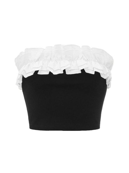 

colorblock frill trim rib-knit tube n0fv#, White