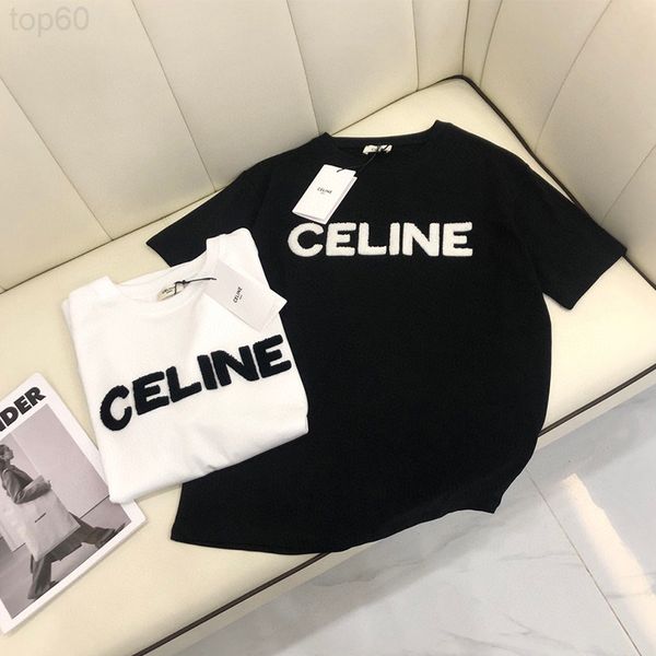 

women's t-shirt designer letter three-dimensional towel embroidery short sleeve t-shirt women's loose design sense of minority fas, White