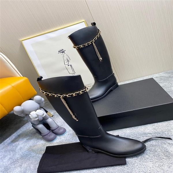 

2021 summer middle age series rain boots booties vintage women martin boot leather chain decoration flat bottom retro rainboots wa274x, Black