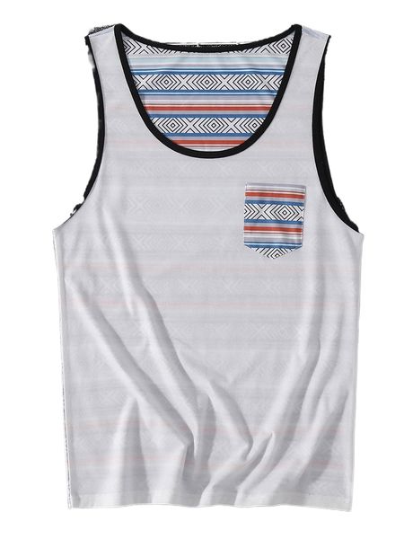 

men geo print patched pocket tank 30jo#, White;black