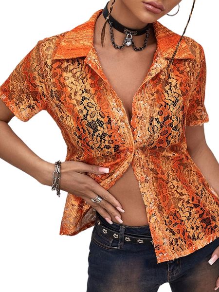 

floral lace button front blouse without bra r4lh#, White