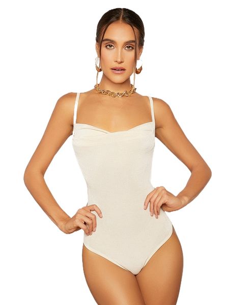

draped slim fit cami bodysuit 09bh#, White
