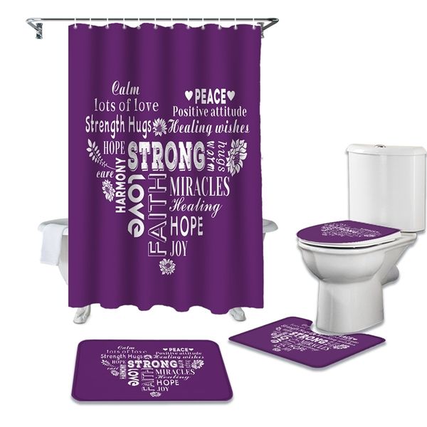 Love Warm Hugs Words Purple Bagno Tenda da doccia Tappetino da bagno Tappeto Tappeti Set Coperchio copriwater Tappetini Accessori 220429