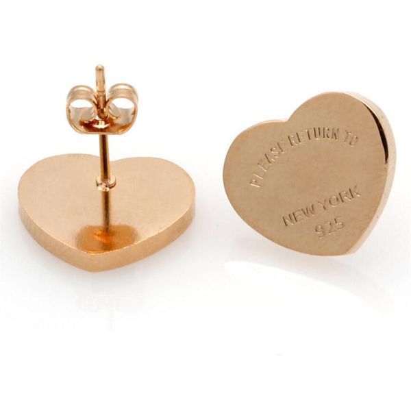 

sell new fashion gold silver rose gold branded women stainless please return to heart charms stud earring233w