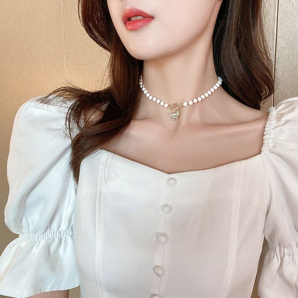

high sense pearl necklace female opal butterfly chain ins cool temperament collarbone net red jewelry locket necklaces unique pendant design, Silver