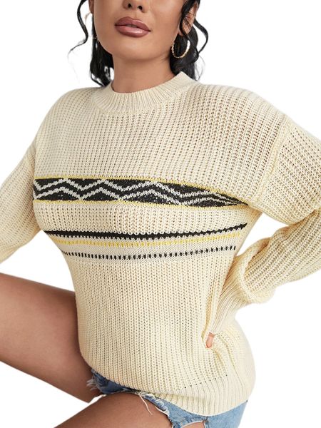 

mock neck chevron pattern sweater 81m9#, White;black