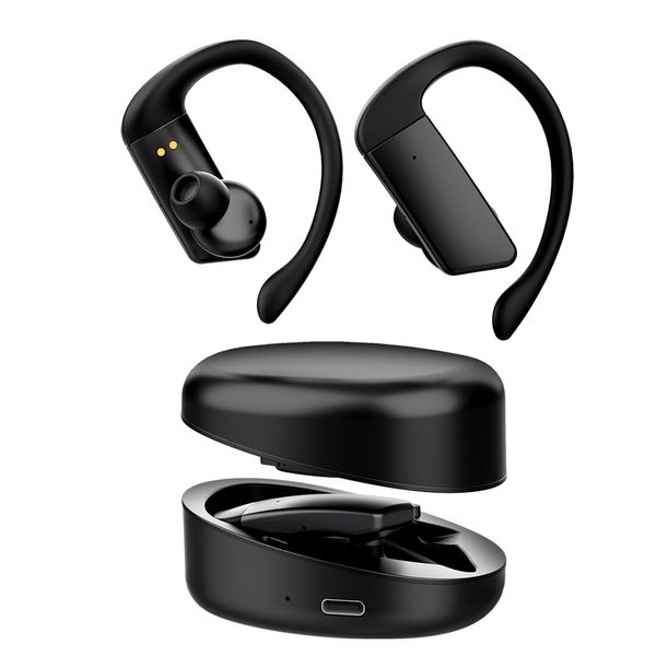 Bluetooth-Handy-Kopfhörer, Ohrbügel, kabelloses Headset, Sport-HD-Anruf-Ohrhörer für Apple Samsung Xiaomi Smartphone, 300 mAh, schwarze Ladebox, automatische Kopplung, Freisprecheinrichtung