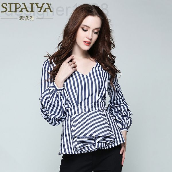 

women's blouses & shirts designer 2021 summer new striped v-neck women's fashion long sleeved shirt 6dw6, White