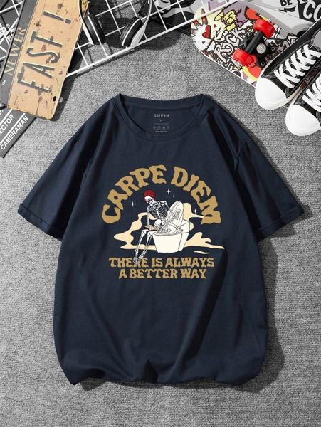 

men skeleton & slogan graphic tee x7aq#, White;black