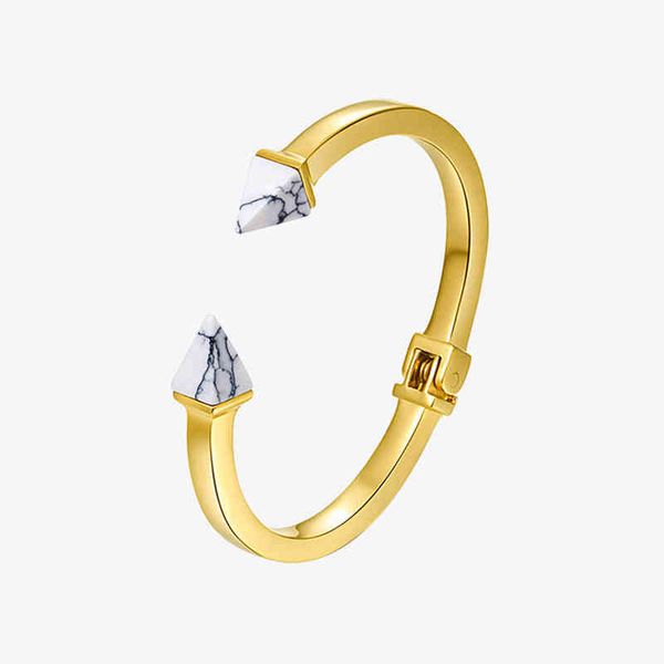 

bangle enfashion natural stone spike cuff bracelet gold color women stainless steel s 220322, Black