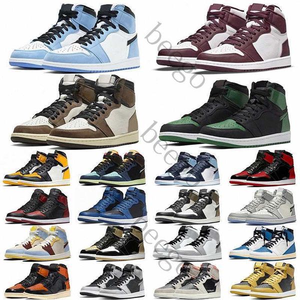 

1 1s unc high basketball shoes women men for og bordeaux university blue travis fragment bred light smoke grey sneaker sneakers trainers, Black