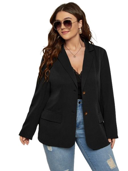 

sxy plus single breasted lapel neck blazer a2x5#, Black