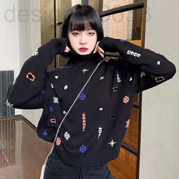 

women's sweaters designer 21 style fashion versatile little fragrance jenny cartoon high neck silk long sleeve knitted cashmere sweater, White;black