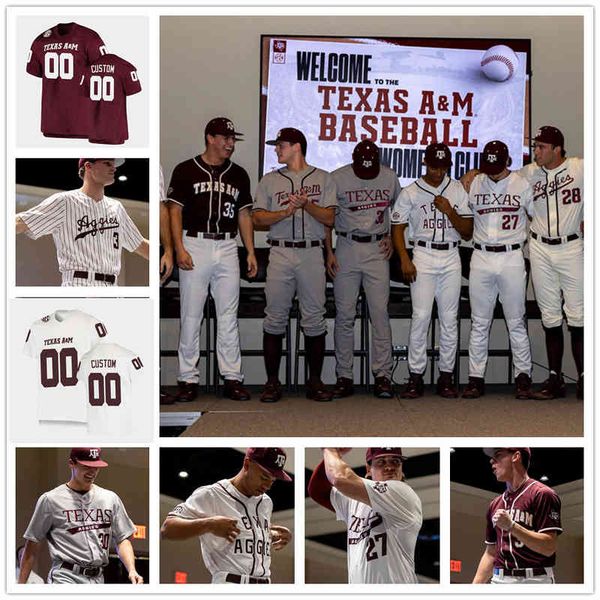 XflspCollege 2022 Nuovo stile personalizzato Texas AM Aggies cucita maglia da baseball 36 Wyatt Tucker 37 Ty Sexton 41 Jack Hamilton 44 Will Rizzo 45 Robert